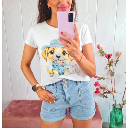 Camiseta Blanca Perrito Azul [2]