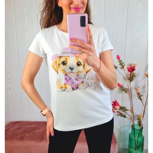 Camiseta Blanca Perrito Malva [1]