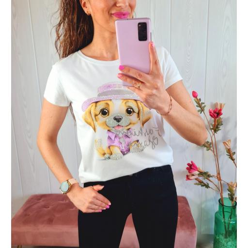 Camiseta Blanca Perrito Malva [3]