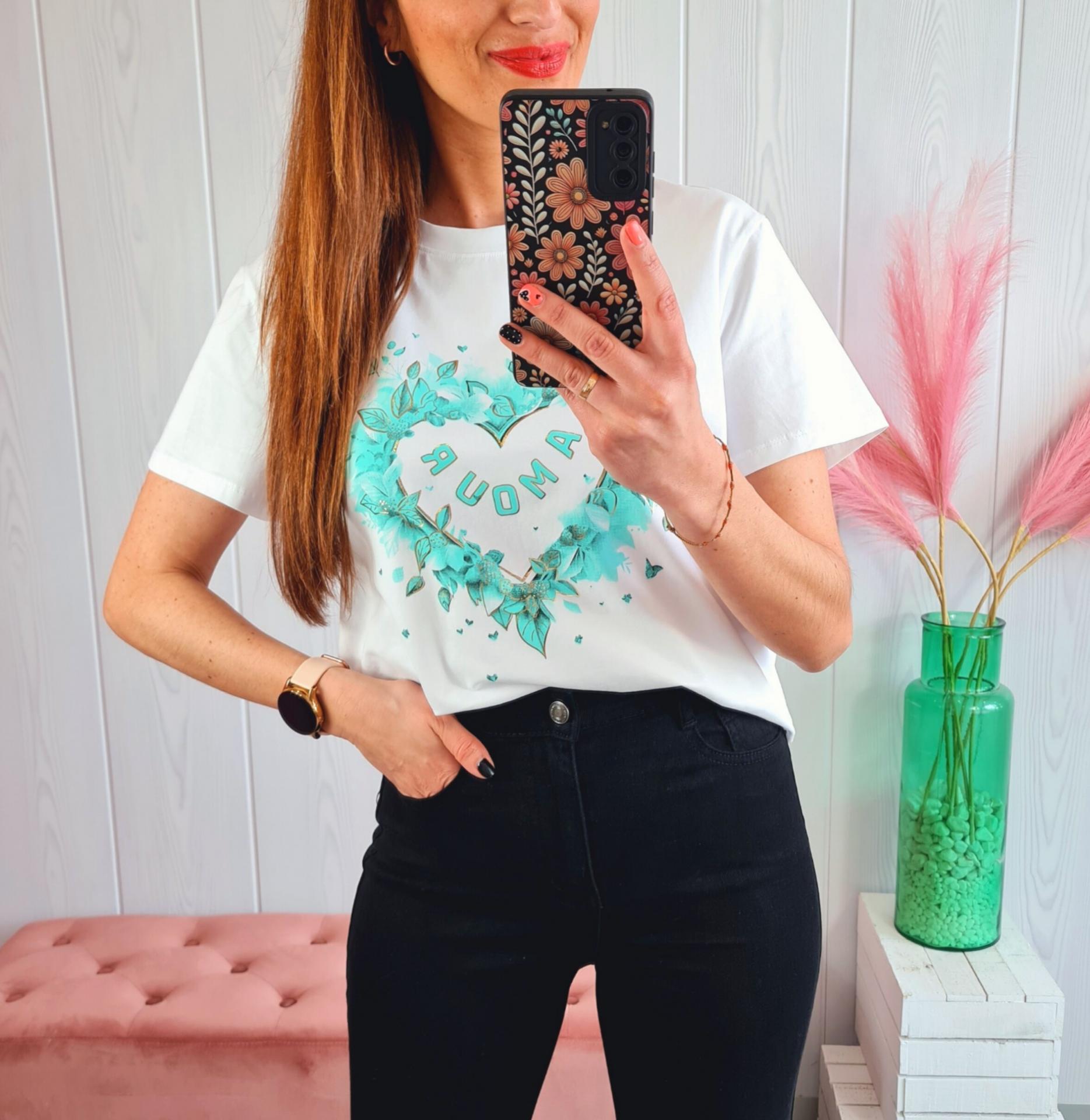 Camiseta Corazón Aguamarina