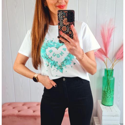 Camiseta Corazón Aguamarina