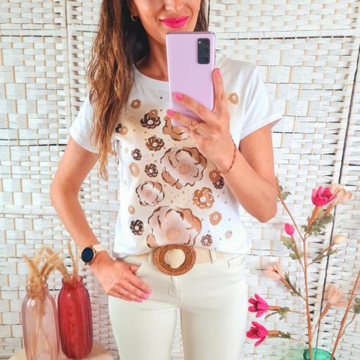 Camiseta Flores Camel