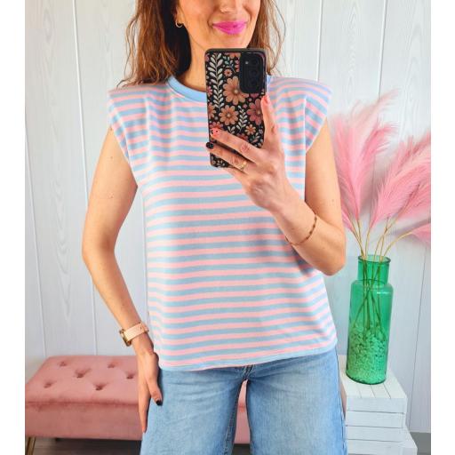 Camiseta Hombreras Rayas Azules/Rosas [1]