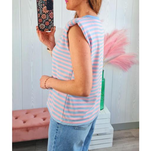 Camiseta Hombreras Rayas Azules/Rosas [3]