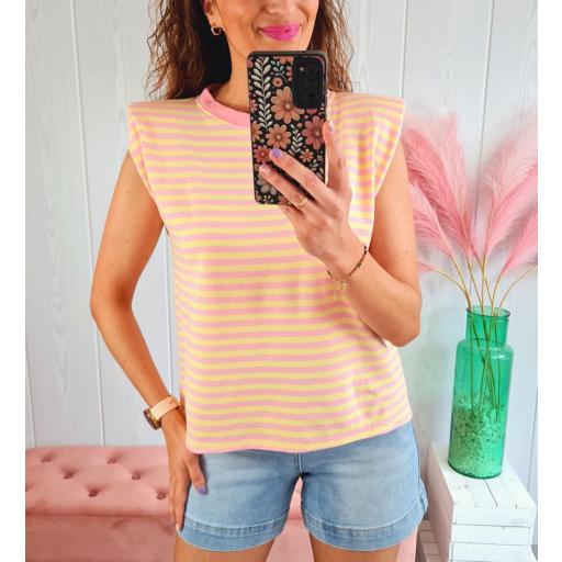 Camiseta Hombreras Rayas Amarillas/Rosas [1]