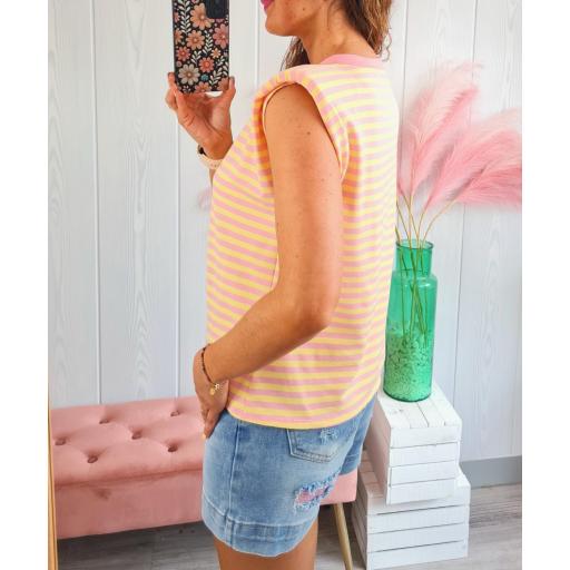 Camiseta Hombreras Rayas Amarillas/Rosas [2]