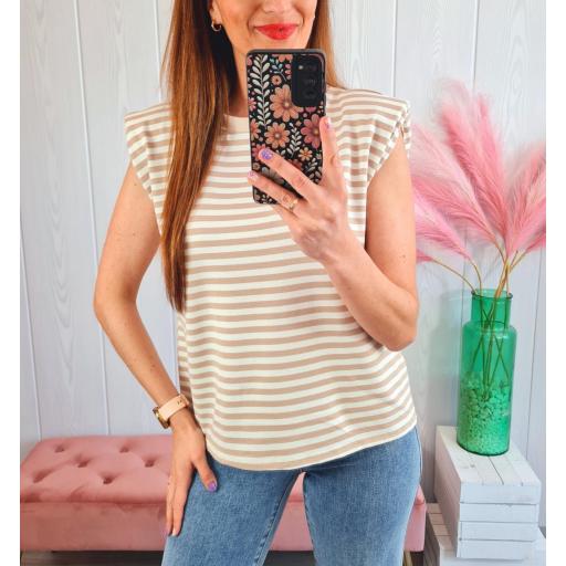 Camiseta Hombreras Rayas Beige [1]