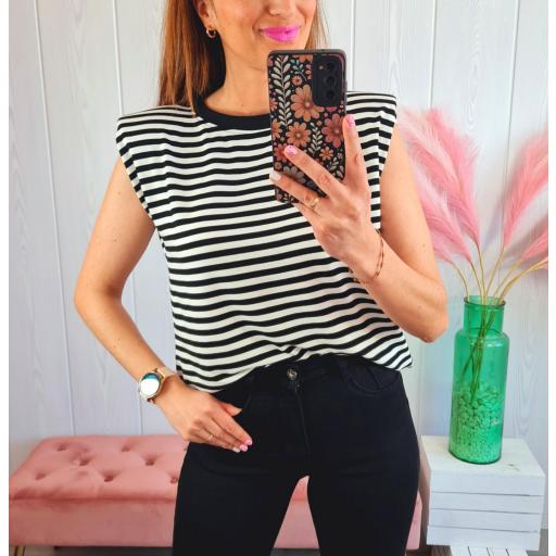 Camiseta Hombreras Rayas Negras/Blancas [0]