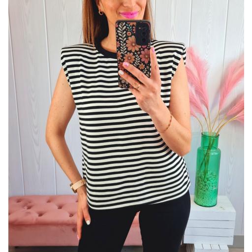 Camiseta Hombreras Rayas Negras/Blancas [1]