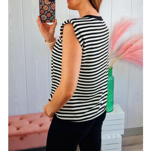 Camiseta Hombreras Rayas Negras/Blancas [2]