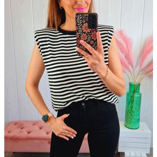 Camiseta Hombreras Rayas Negras/Blancas [3]