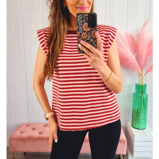 Camiseta Hombreras Rayas Granate/Rosas [1]