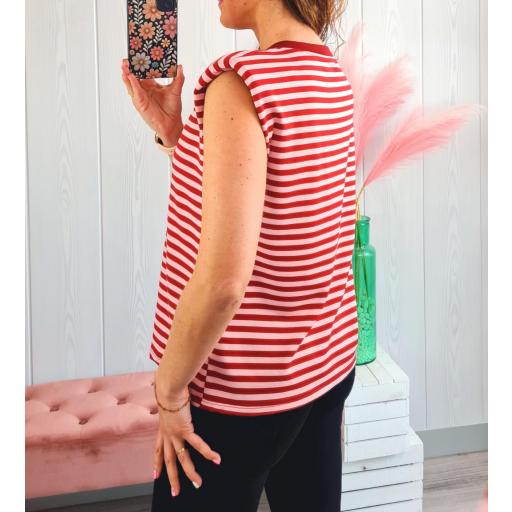 Camiseta Hombreras Rayas Granate/Rosas [2]