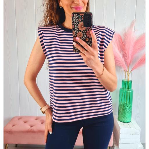 Camiseta Hombreras Rayas Marino/Rosas [1]