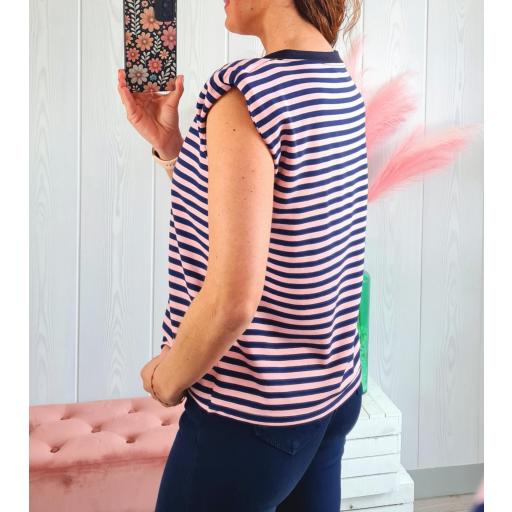 Camiseta Hombreras Rayas Marino/Rosas [2]