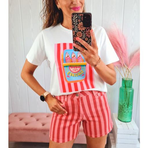 Camiseta Lata Sardinas Rojo/Rosa