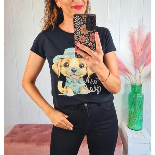 Camiseta Negra Perrito Aguamarina [0]