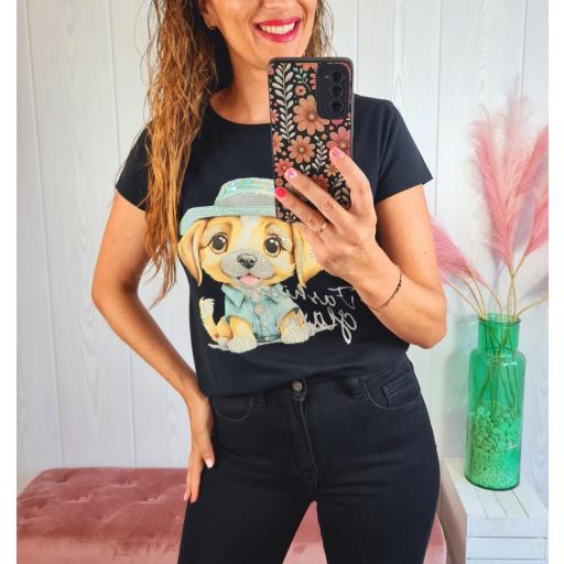 Camiseta Negra Perrito Aguamarina [1]