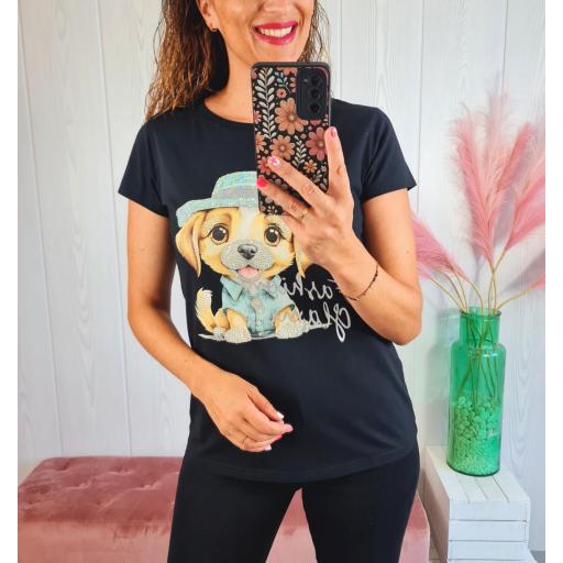 Camiseta Negra Perrito Aguamarina [2]