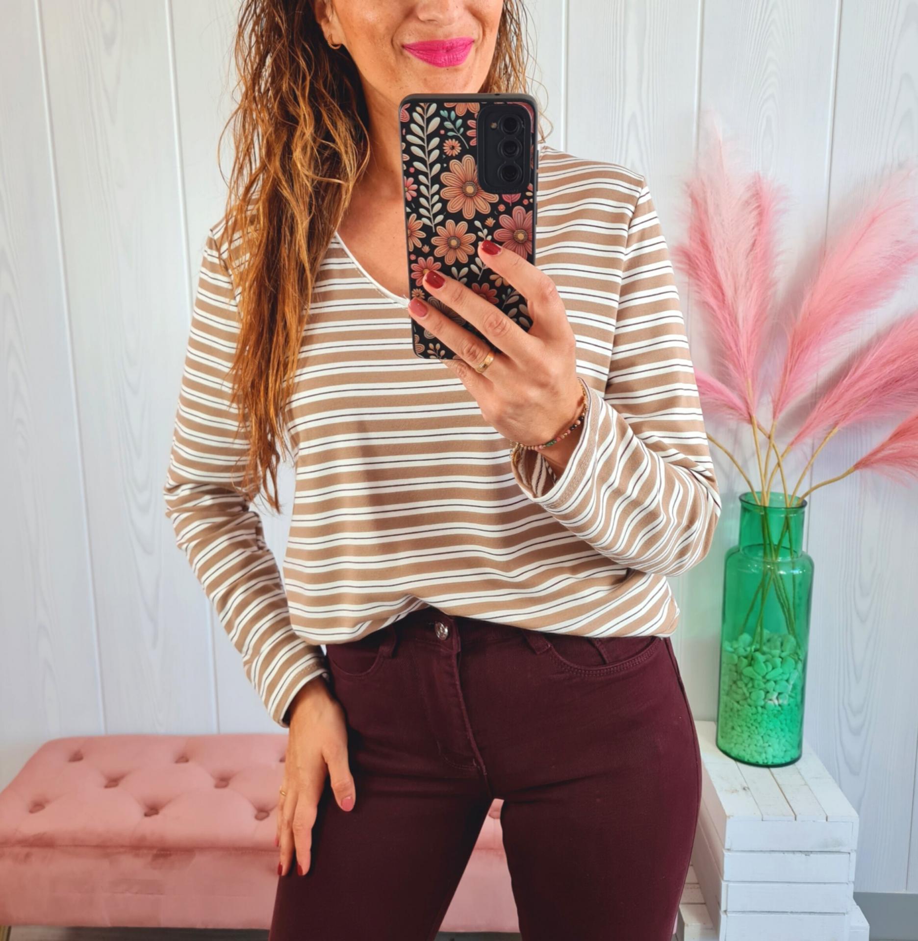 Camiseta Rayas Camel