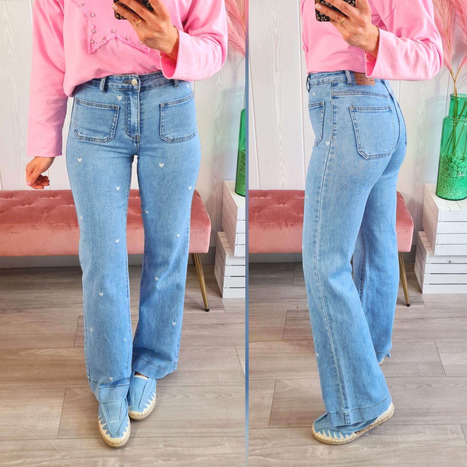 Jeans Corazones Blancos