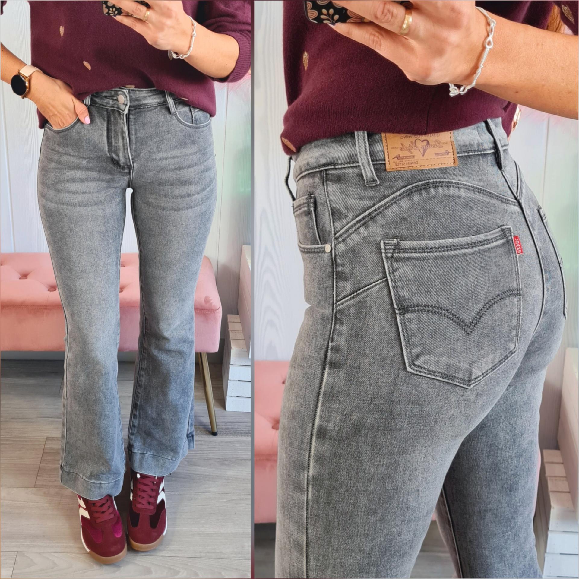 Jeans Gris Campana Faja
