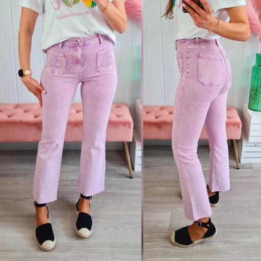 Jeans Lila Flor Bolsillo