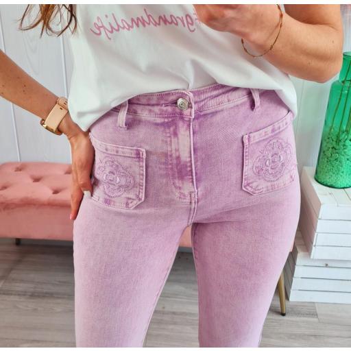 Jeans Lila Flor Bolsillo [1]