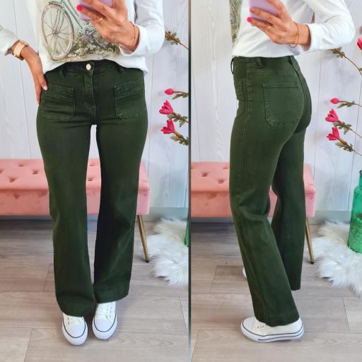 Jeans Verde Bolsillos