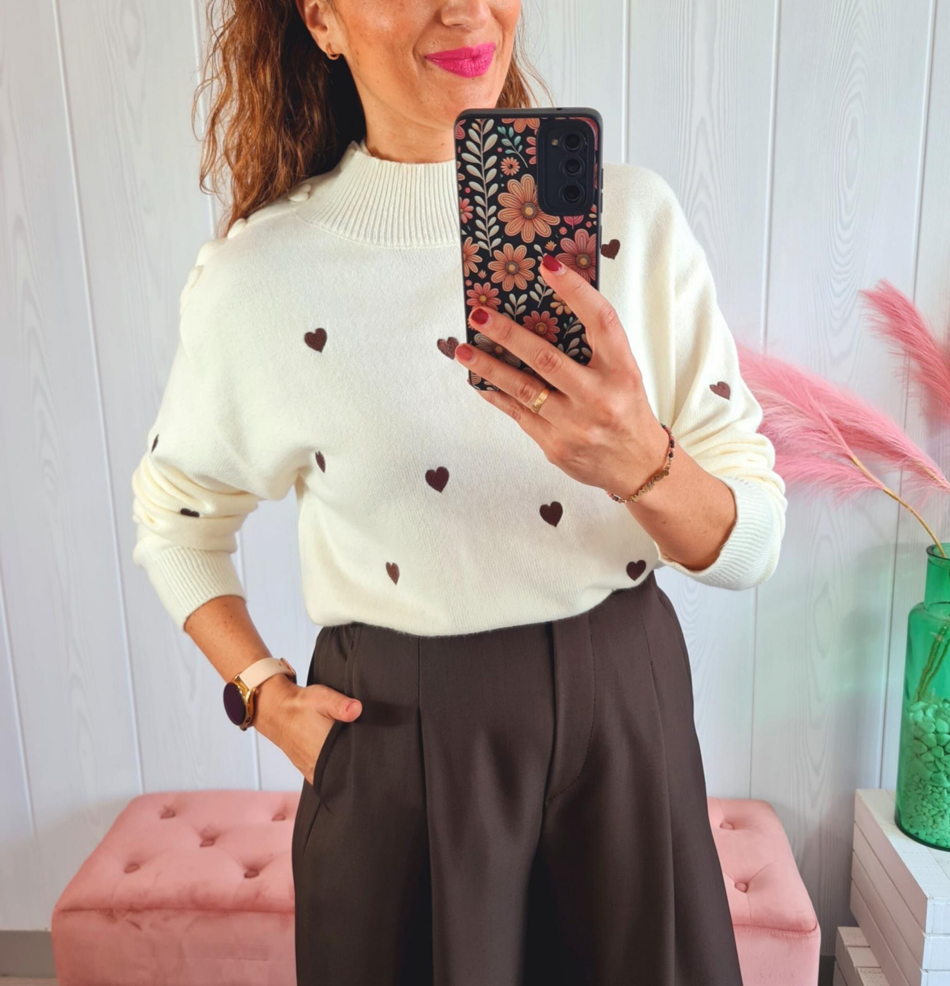 Jersey Beige Corazones Marrones