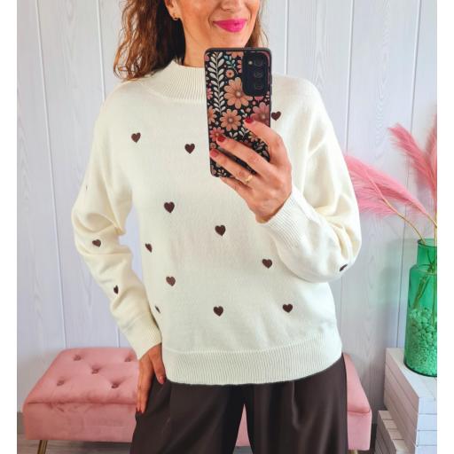 Jersey Beige Corazones Marrones [1]