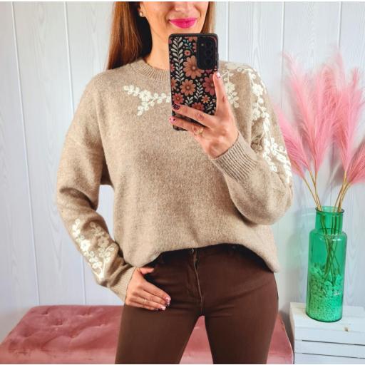 Jersey Camel Flores Blancas [0]