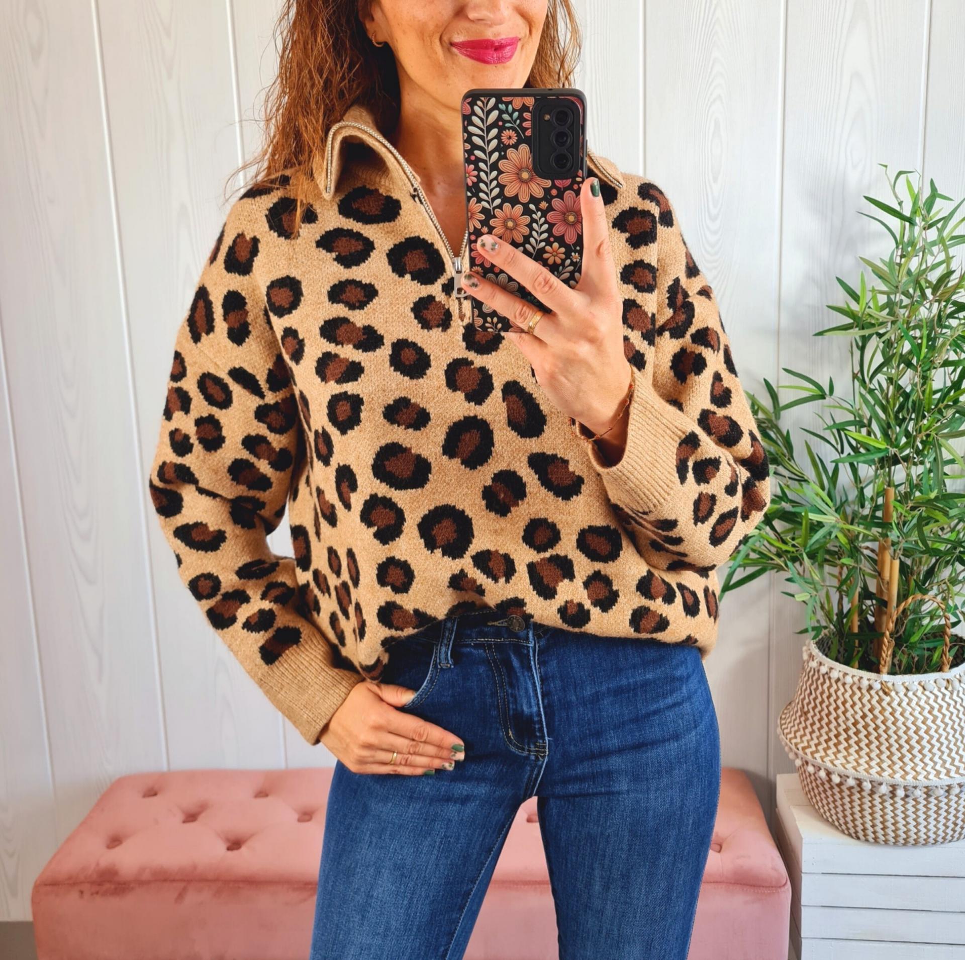 Jersey Cremallera Print Camel