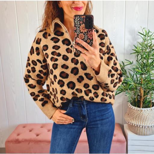 Jersey Cremallera Print Camel