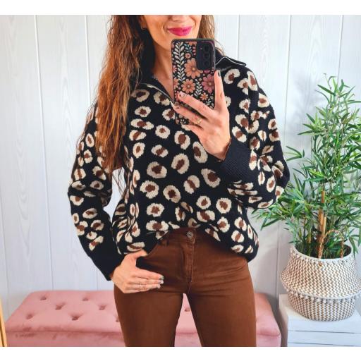 Jersey Cremallera Print Negro