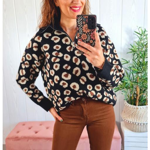 Jersey Cremallera Print Negro