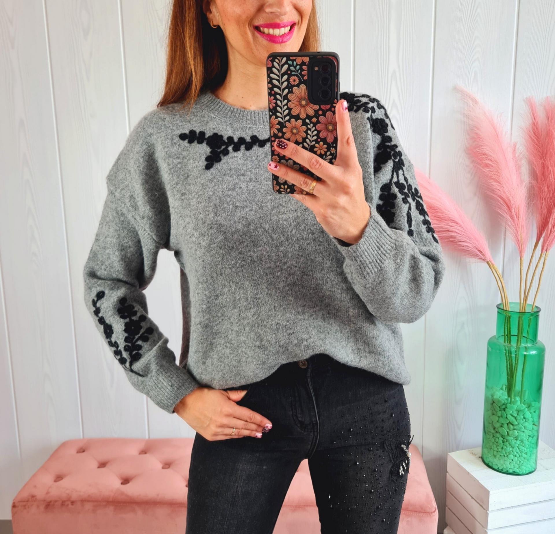 Jersey Gris Flores Negras