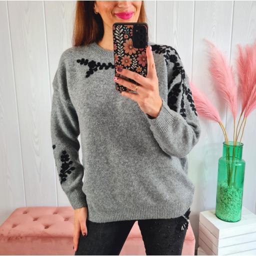 Jersey Gris Flores Negras [1]
