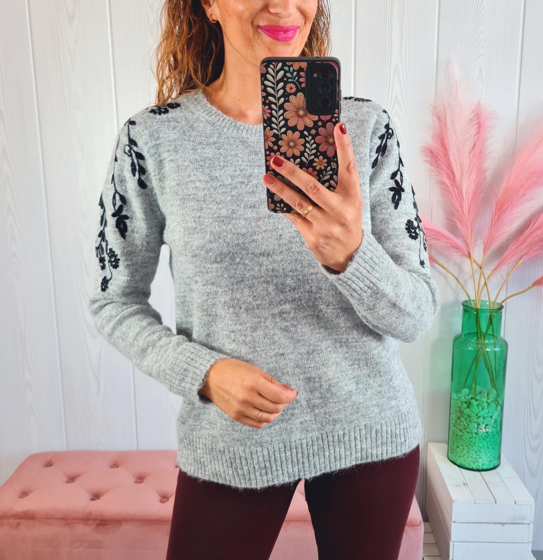 Jersey Gris Flores Negras