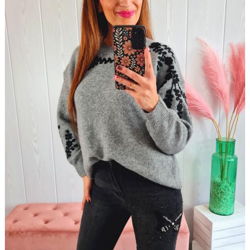 Jersey Gris Flores Negras [3]