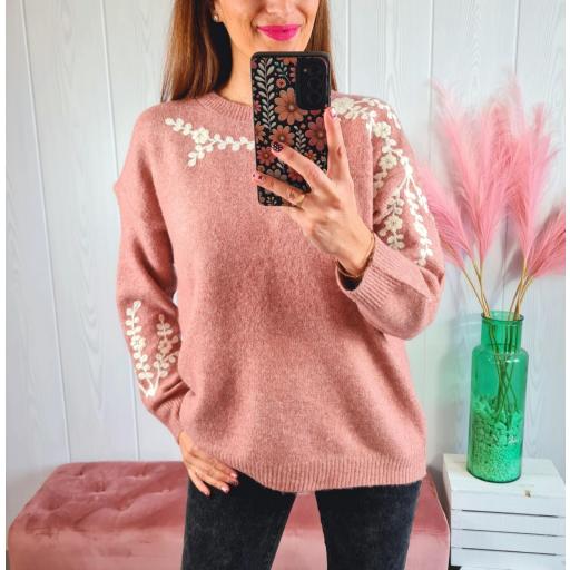 Jersey Rosa Flores Blancas [2]