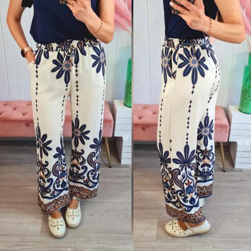 Pantalón Fluido Flores Marino