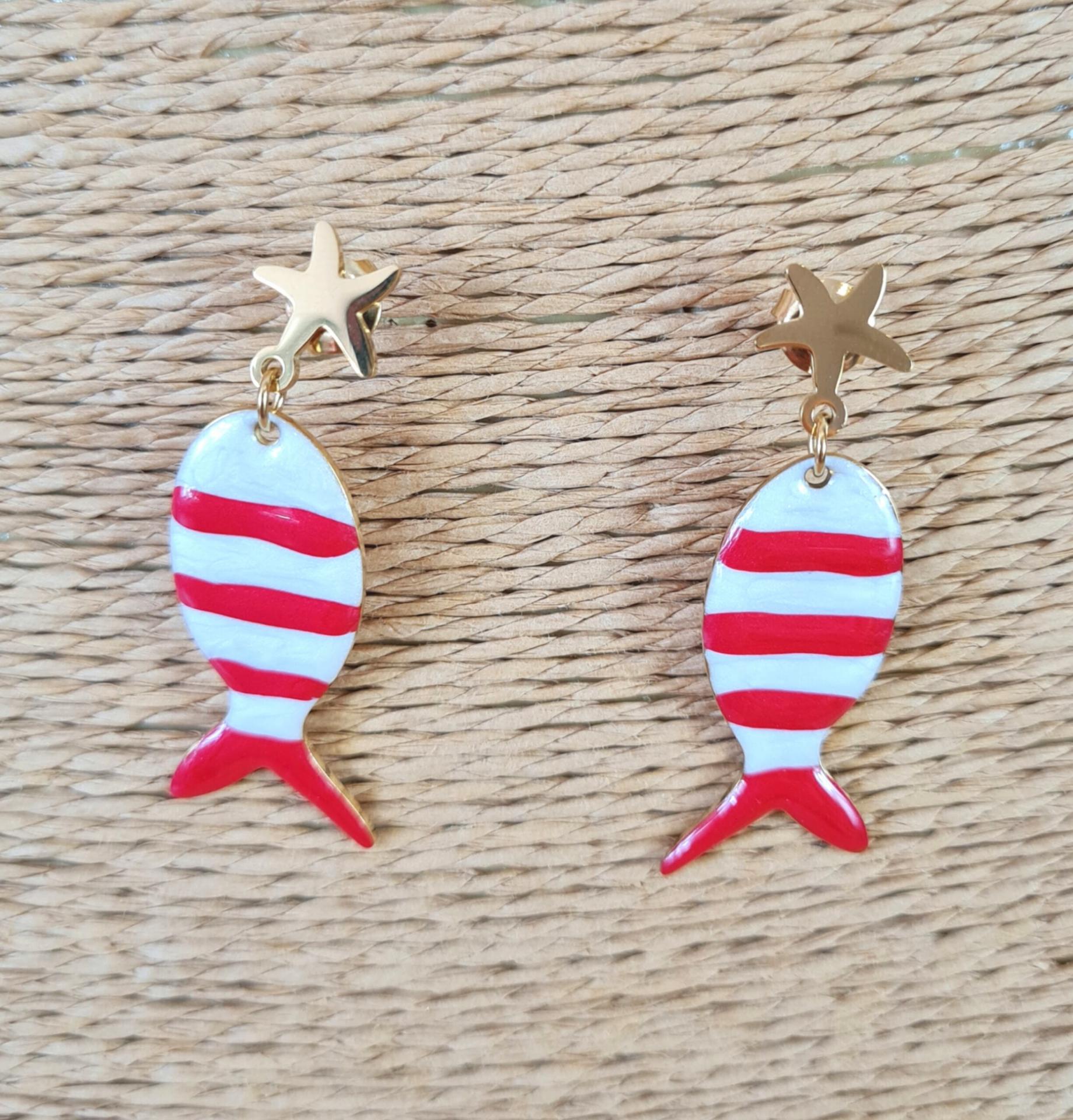 Pendientes Peces Rayas Rojas