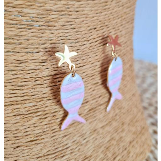 Pendientes Peces Rayas Rosas [2]