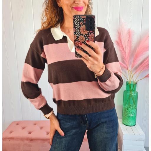 Polo Rayas Marrón/Rosa [1]