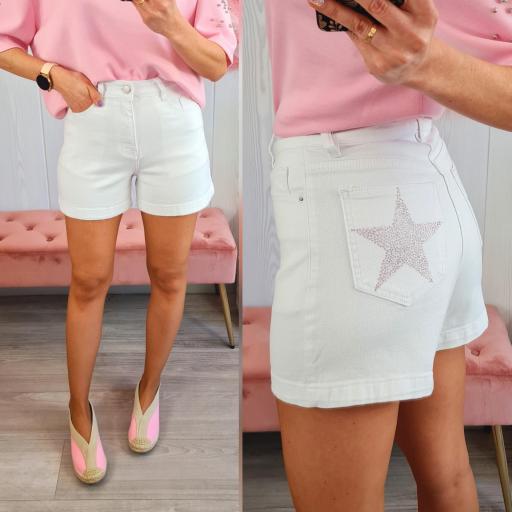 Short Blanco Estrellas Rosas