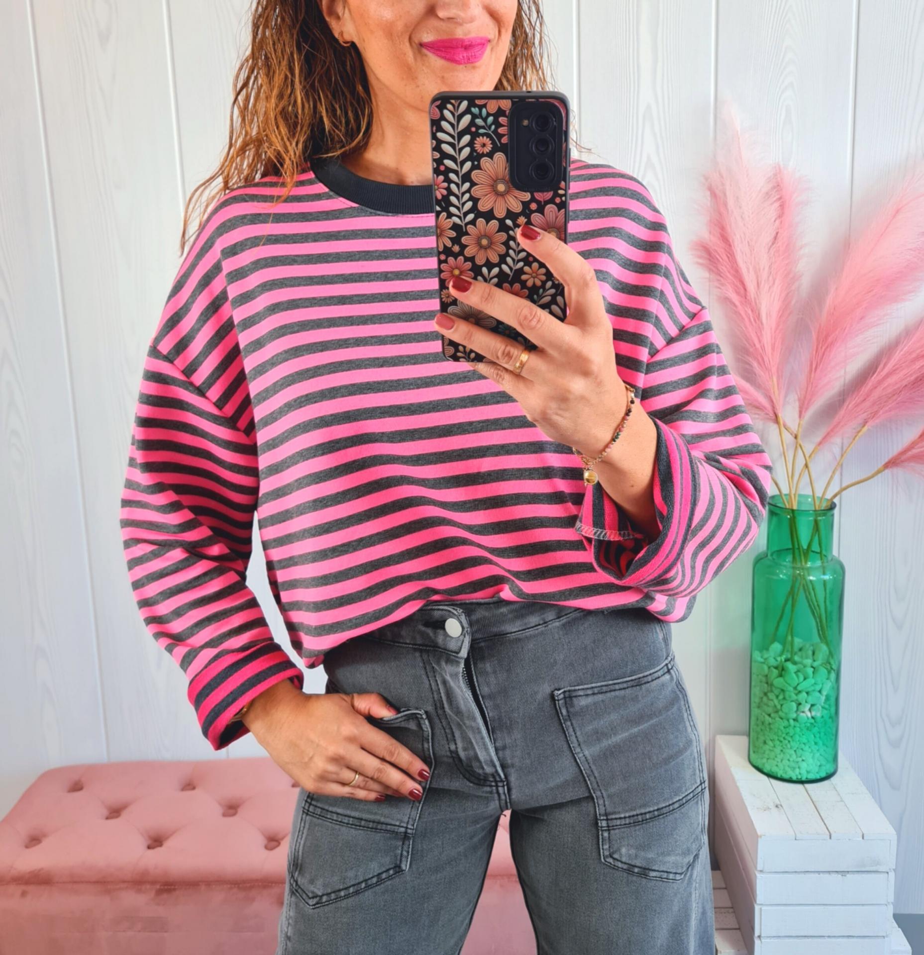 Sudadera Rayas Rosa