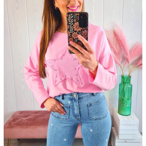 Sudadera Rosa Estrella Tachas [0]