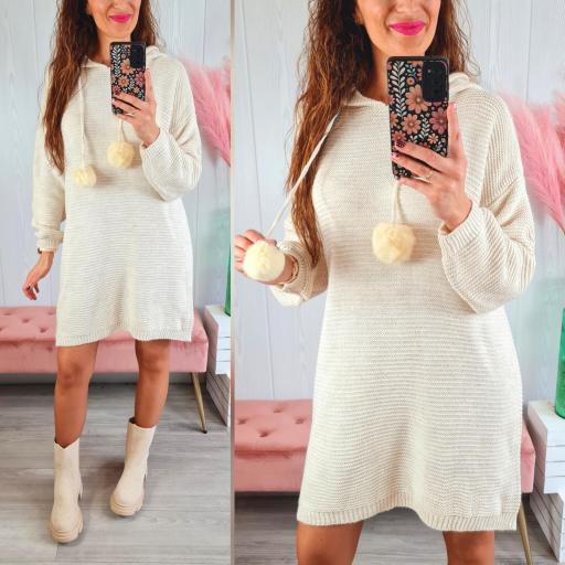 Vestido Beige Pompones