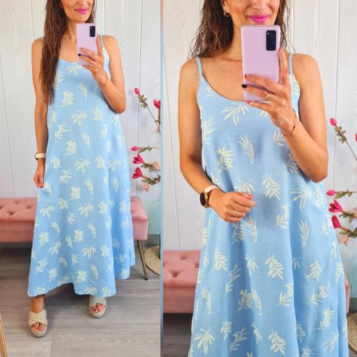 Vestido Celeste Hojas